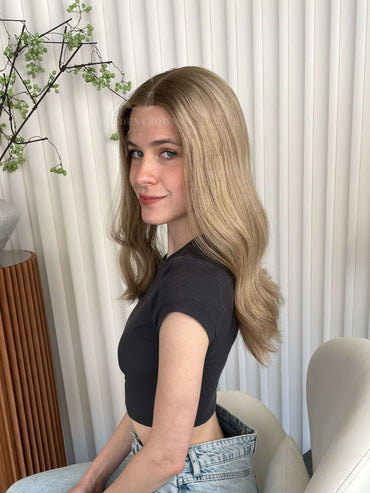 Zoe Lace Top Base 100 Human Hair Wigs Model Right Side View GoldenCrownWigs.com