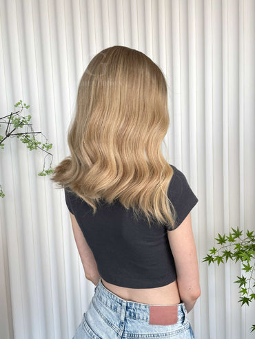 Ava Lace Top Base 100% Human Hair Wigs Model Back View GoldenCrownWigs.com