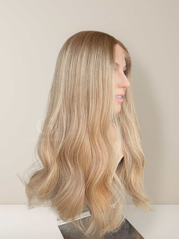 Celeste Lace Top Base 100 Human Hair Wigs Left Side View GoldenCrownWigs.com