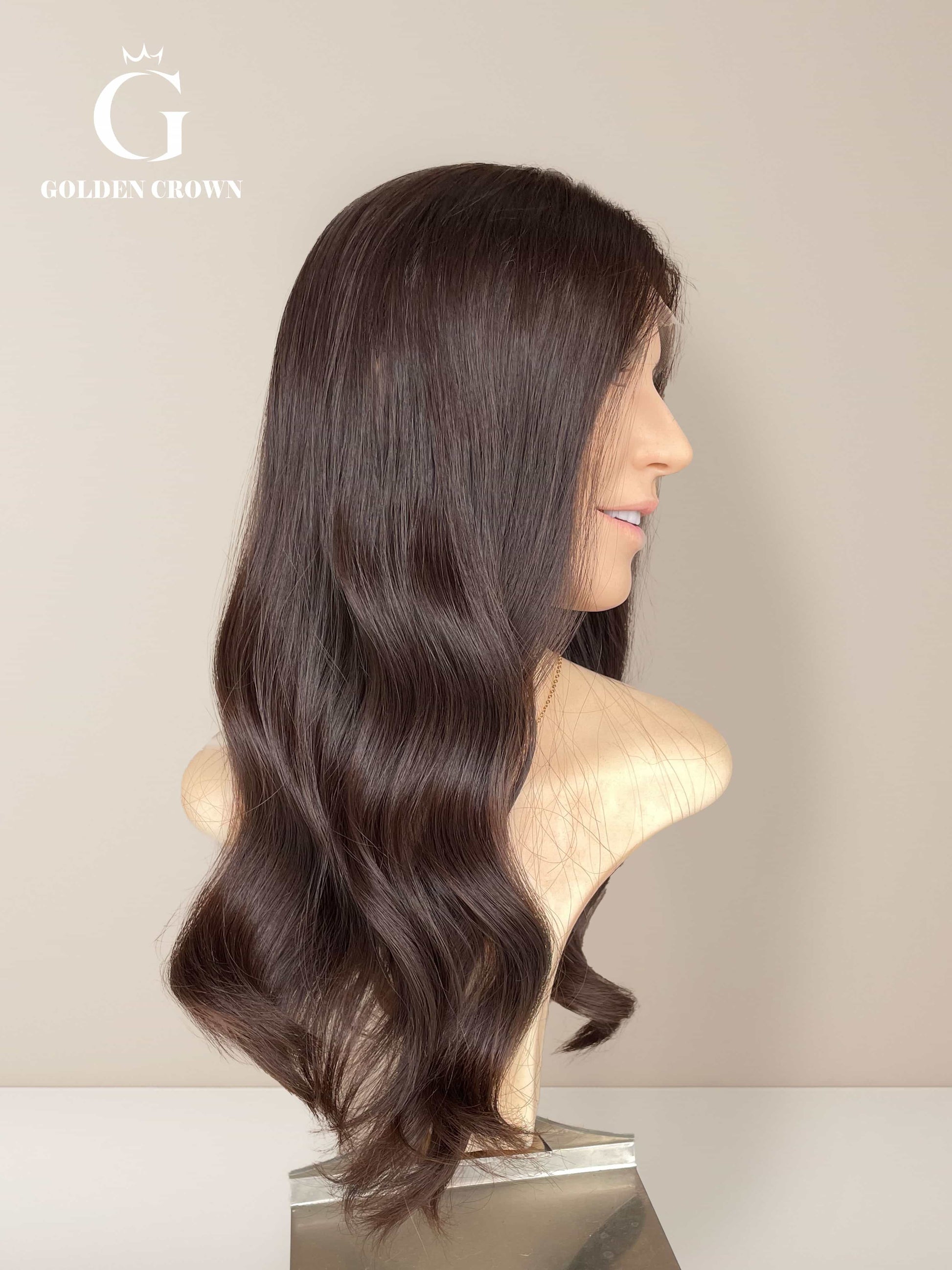 Corinne Lace Top Base 100 Human Hair Left Side View GoldenCrownWigs.com