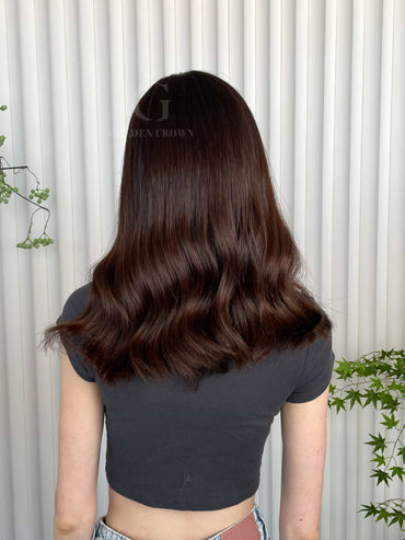 Daphne Lace Top Base 100% Human Hair Wigs Model Back View GoldenCrownWigs.com