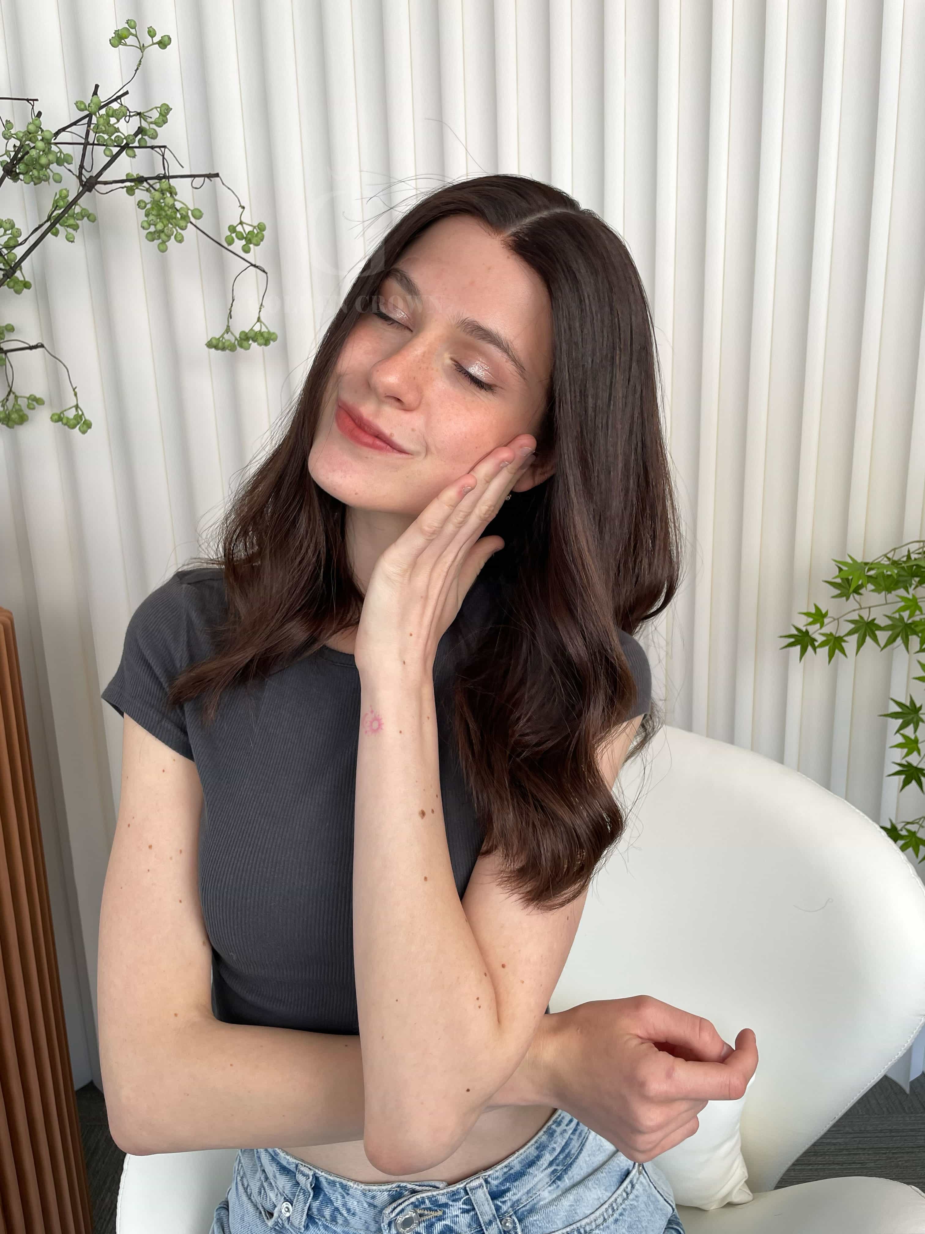 Daphne Lace Top Base 100% Human Hair Wigs Model Front View GoldenCrownWigs.com