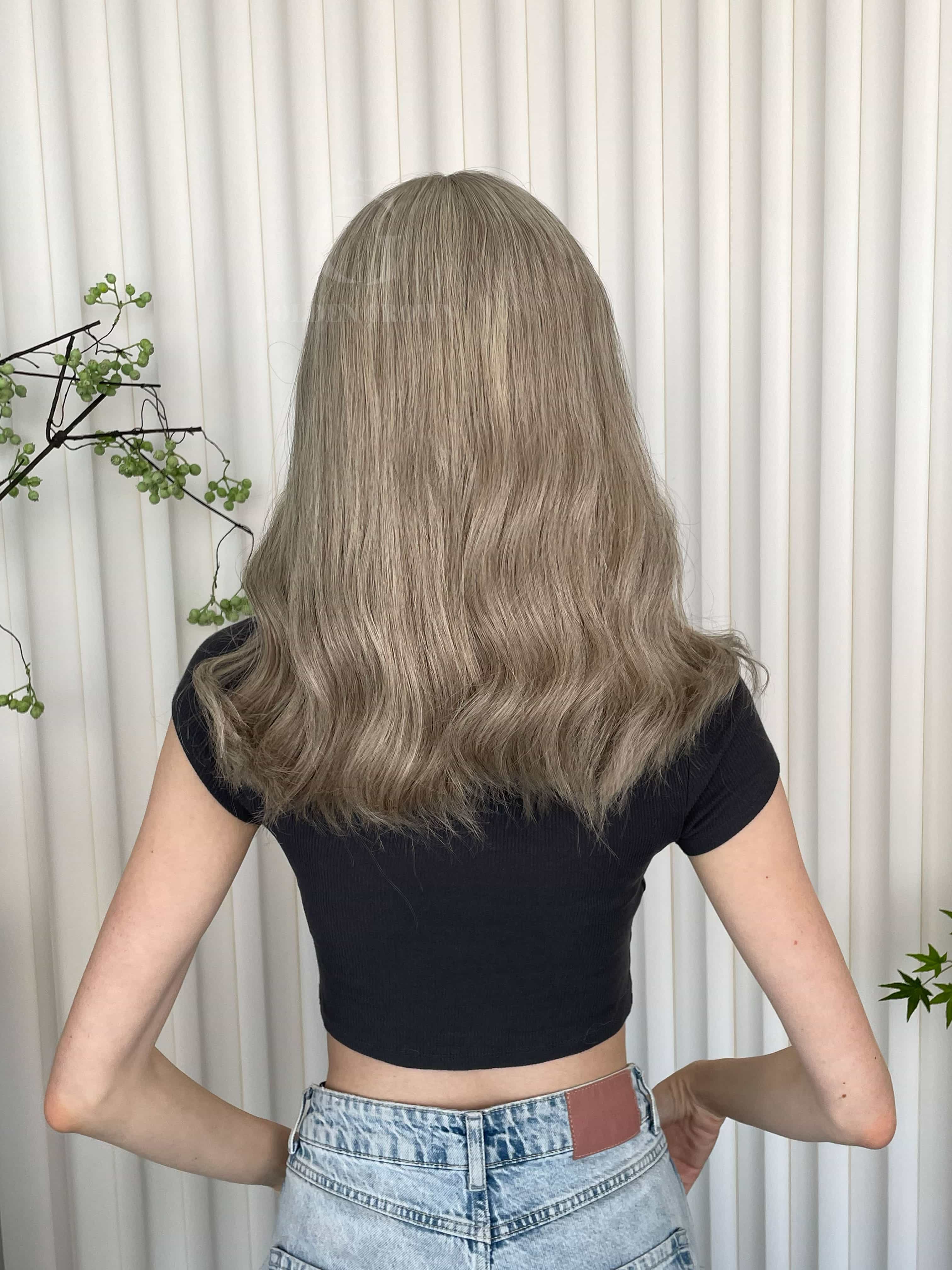 Elowen Lace Top Base 100 Human Hair Wigs Model Back View GoldenCrownWigs.com