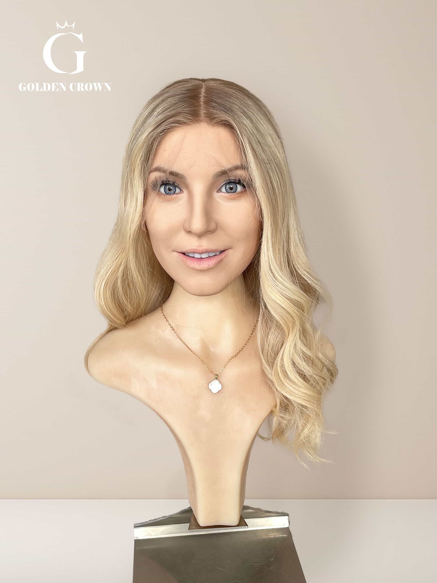 Emma Skin Lace Top Base 100 Human Hair Wigs Front View GoldenCrownWigs.com