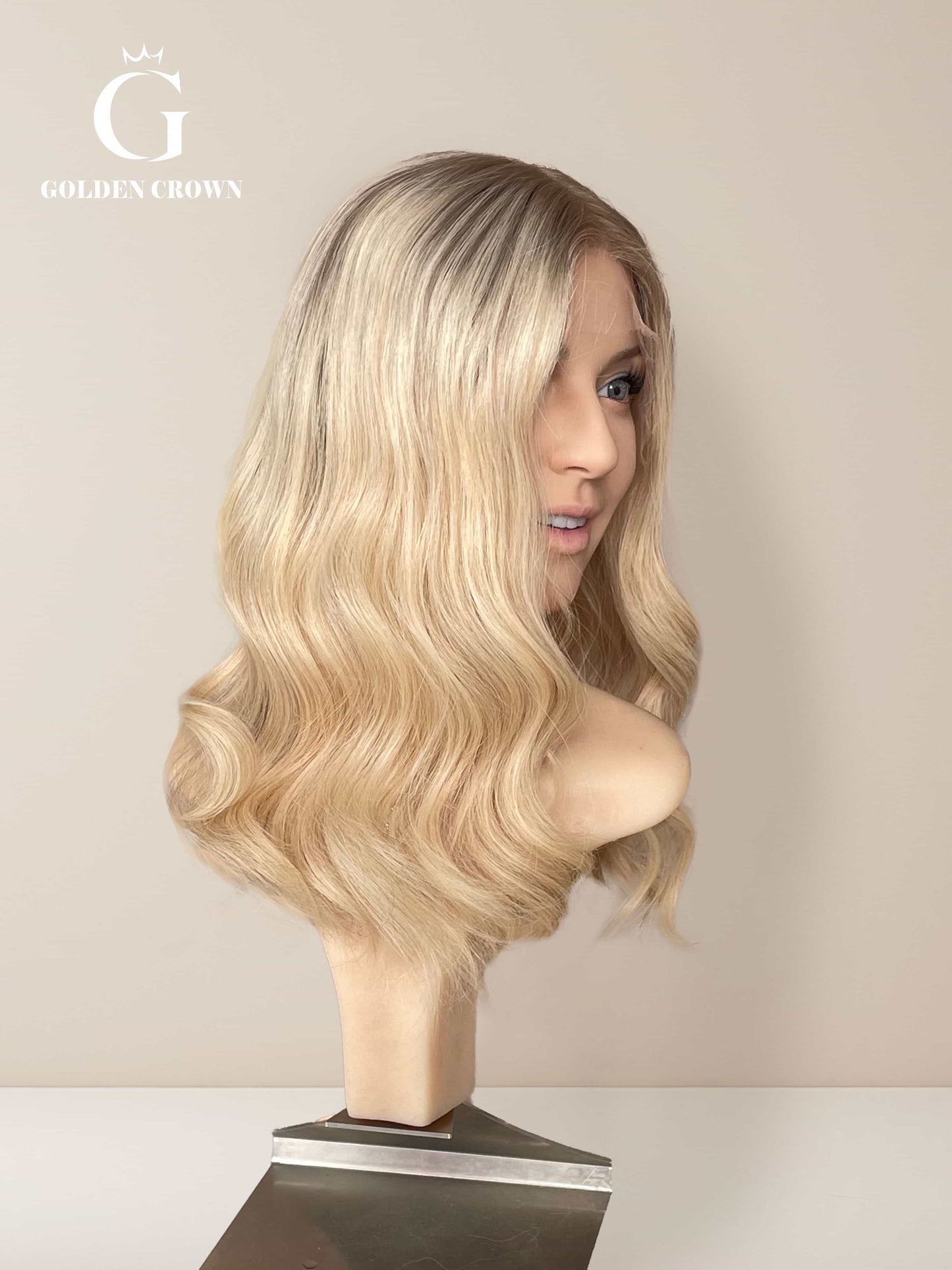 Emma Skin Lace Top Base 100 Human Hair Wigs Right Side View GoldenCrownWigs.com