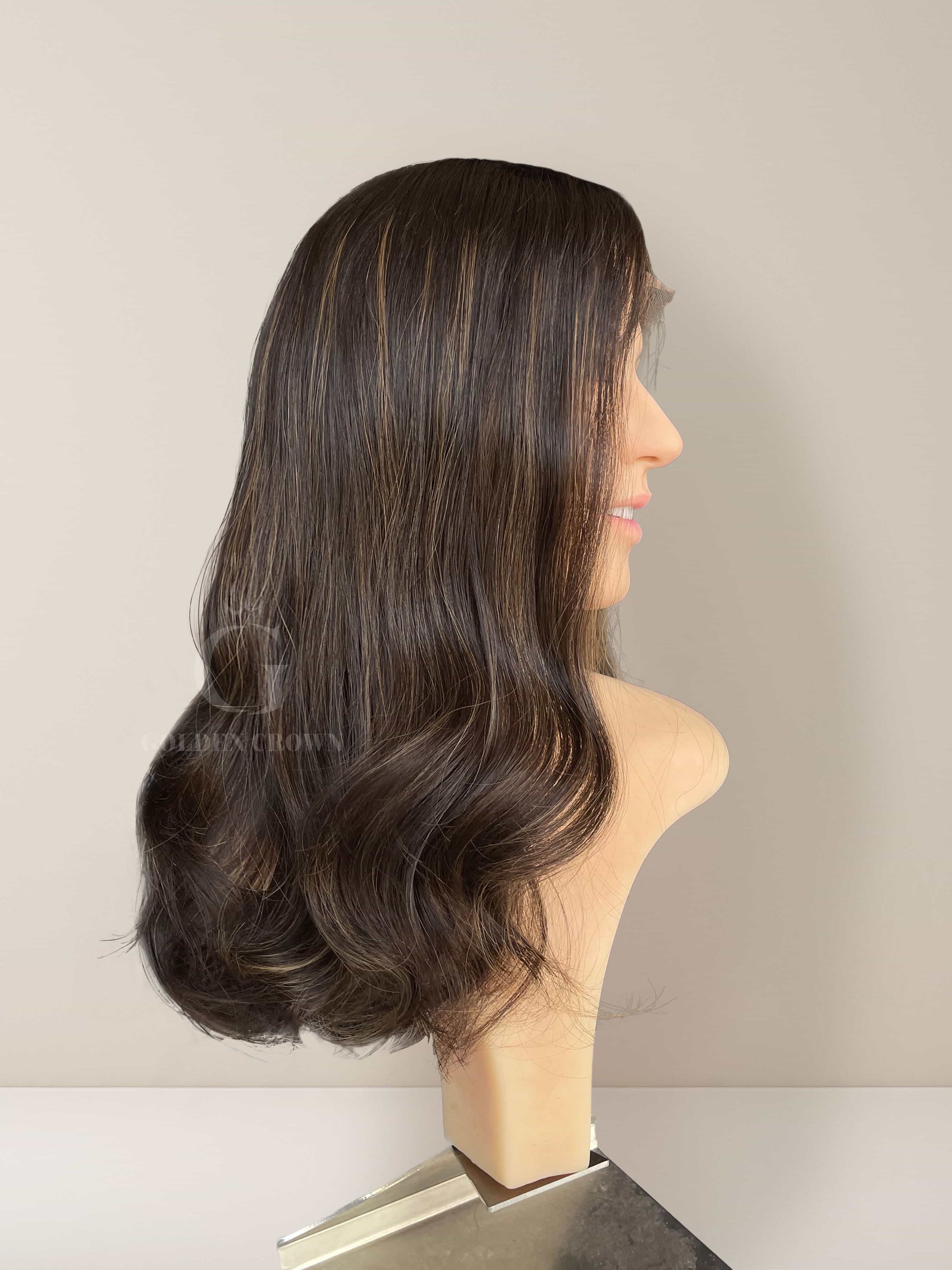 Freya Lace Top Base 100% Human Hair Wigs Left Side View GoldenCrownWigs.com