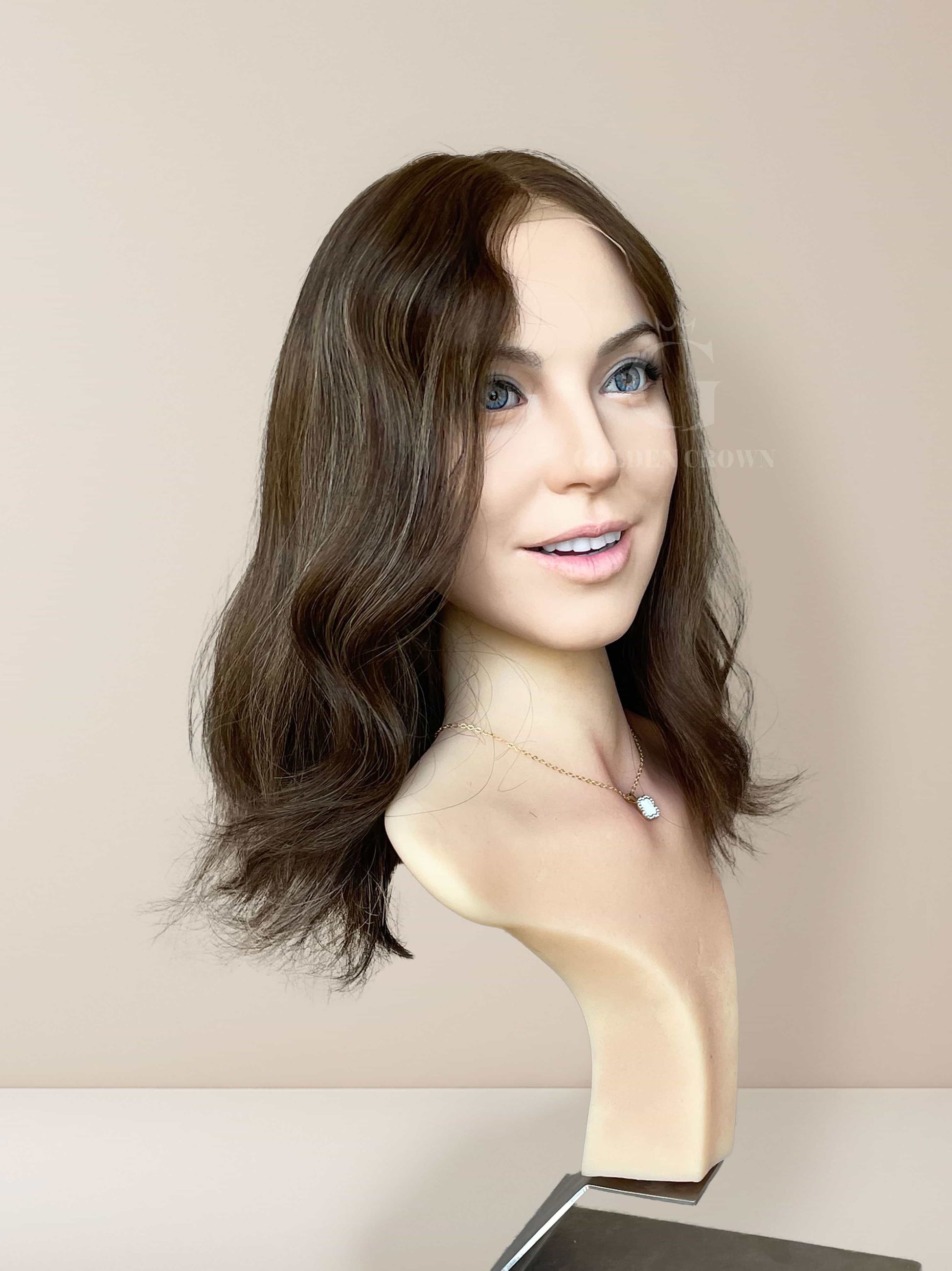 Irene Lace Top Base 100% Human Hair Wigs Left Side View GoldenCrownWigs.com