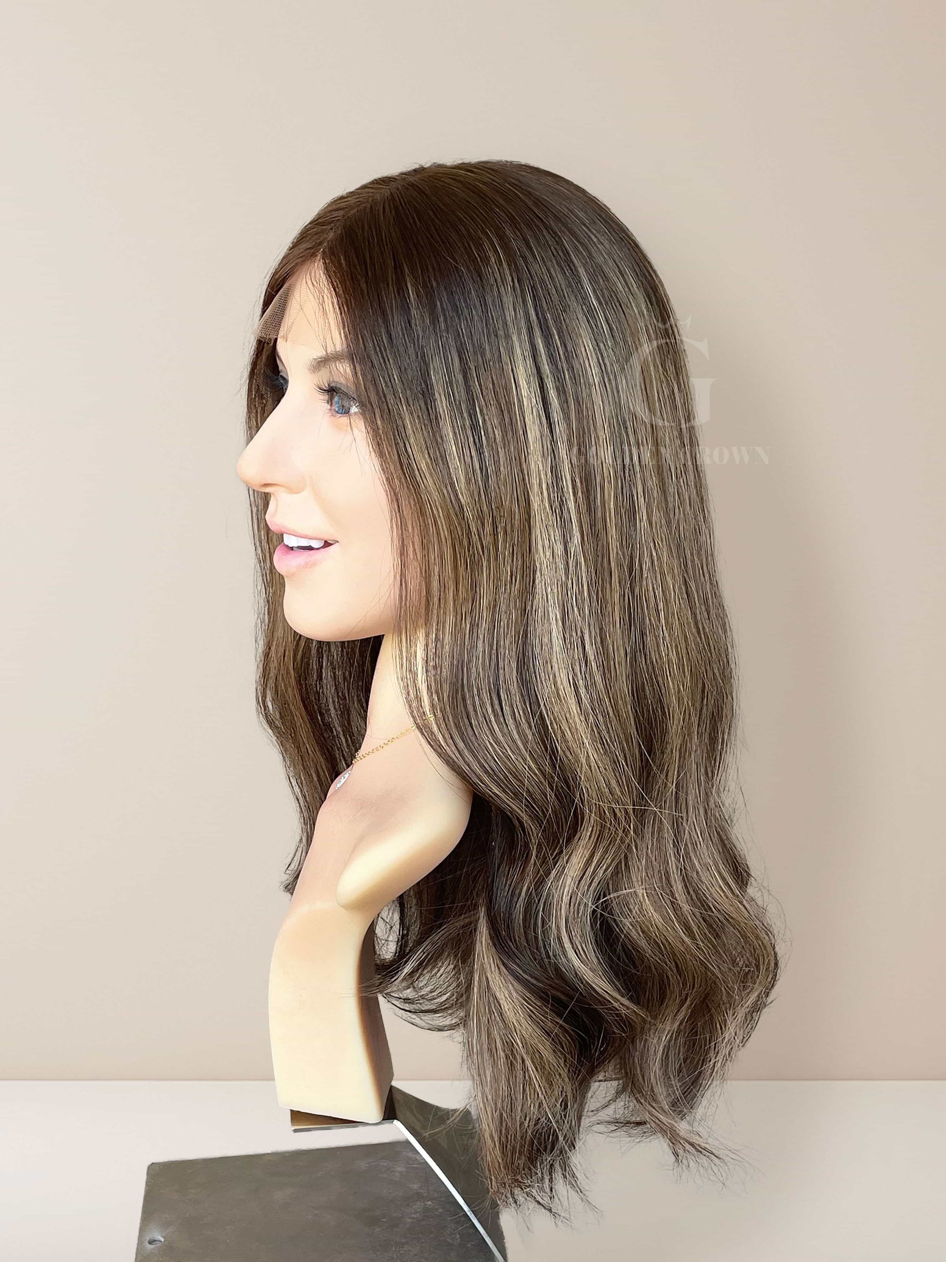 Leah Lace Top Base 100% Human Hair Wigs Right Side View GoldenCrownWigs.com