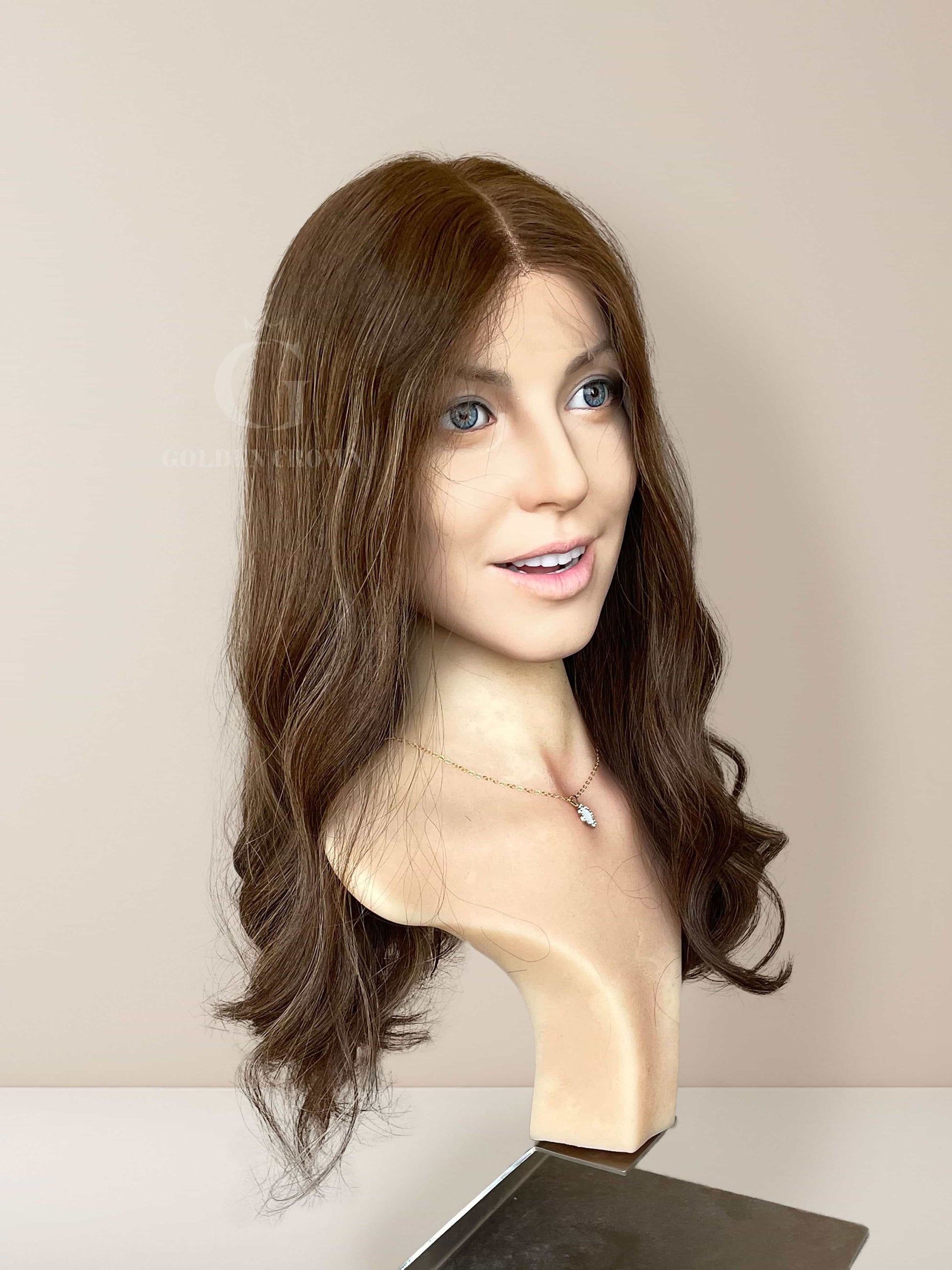 Lily Lace Top Base 100% Human Hair Wigs Left Side View GoldenCrownWigs.com