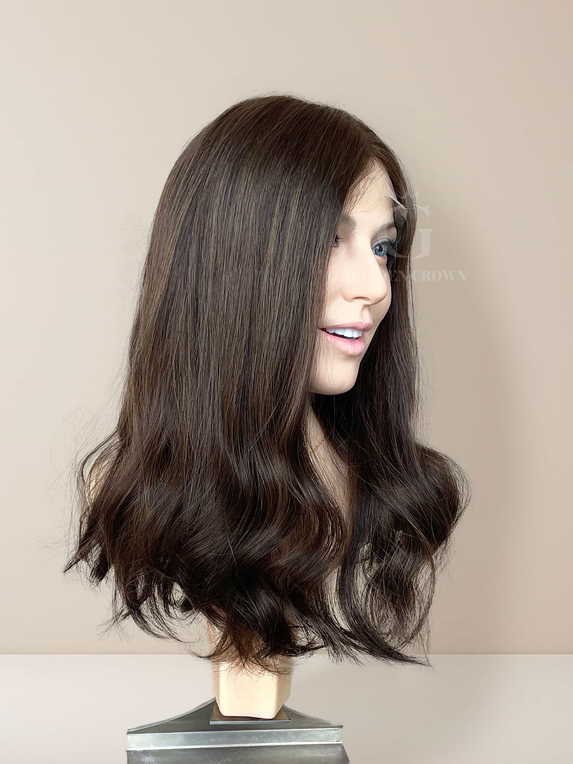 Lina Lace Top Base 100% Human Hair Wigs Left Side View GoldenCrownWigs.com
