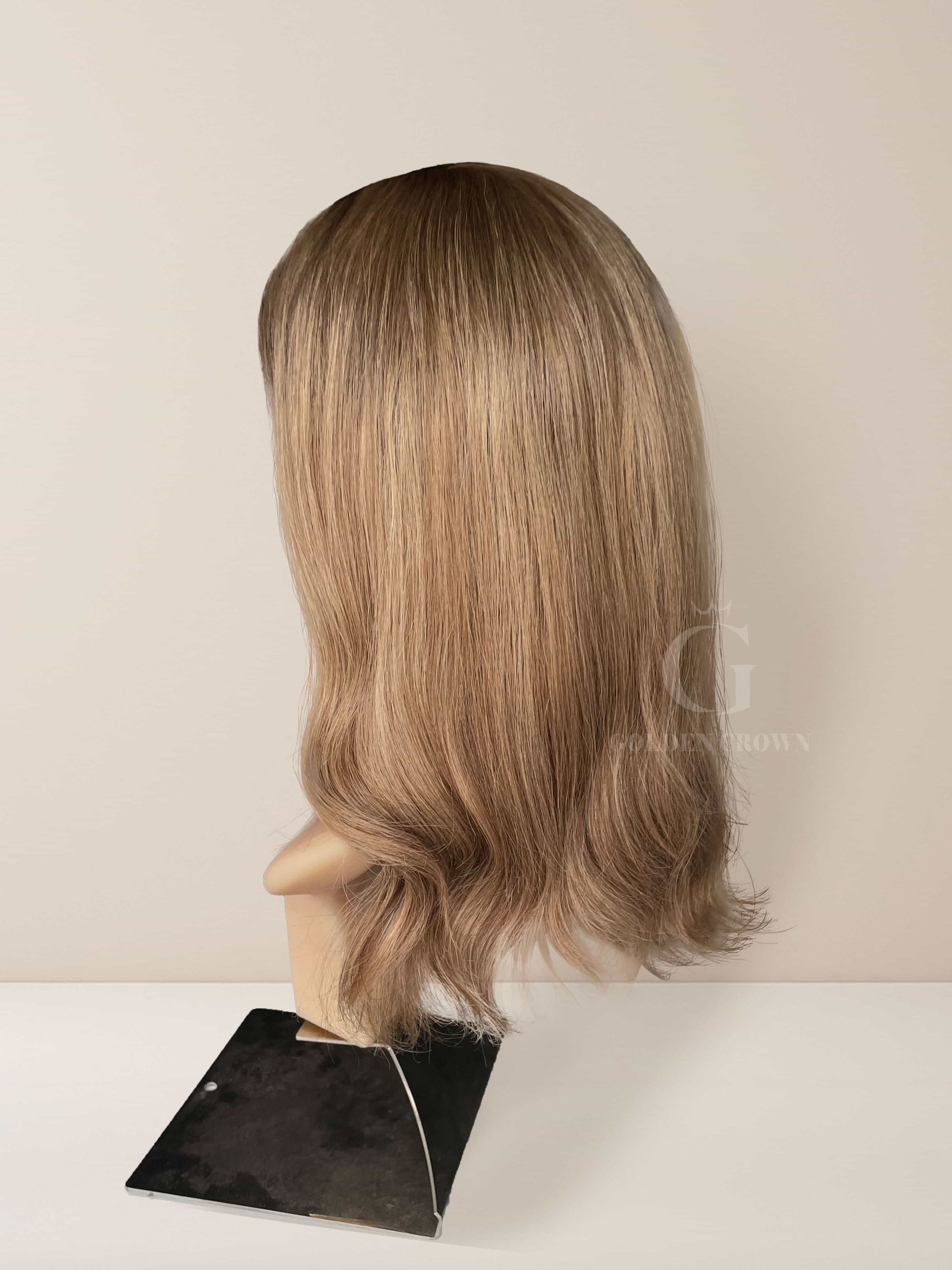 Maya Lace Top Base 100 Human Hair Wigs Left Side View GoldenCrownWigs.com