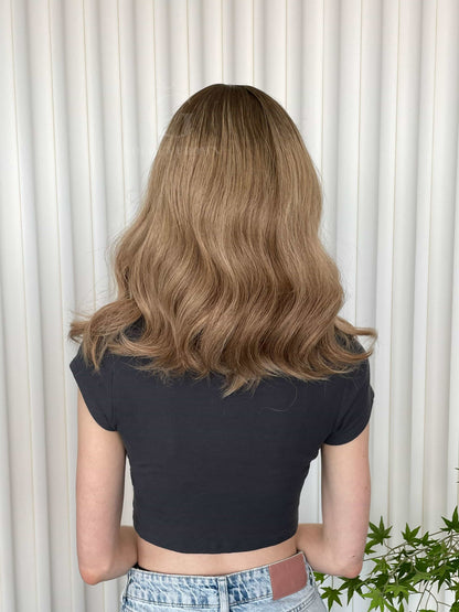 Maya Lace Top Base 100 Human Hair Wigs Model Back View GoldenCrownWigs.com