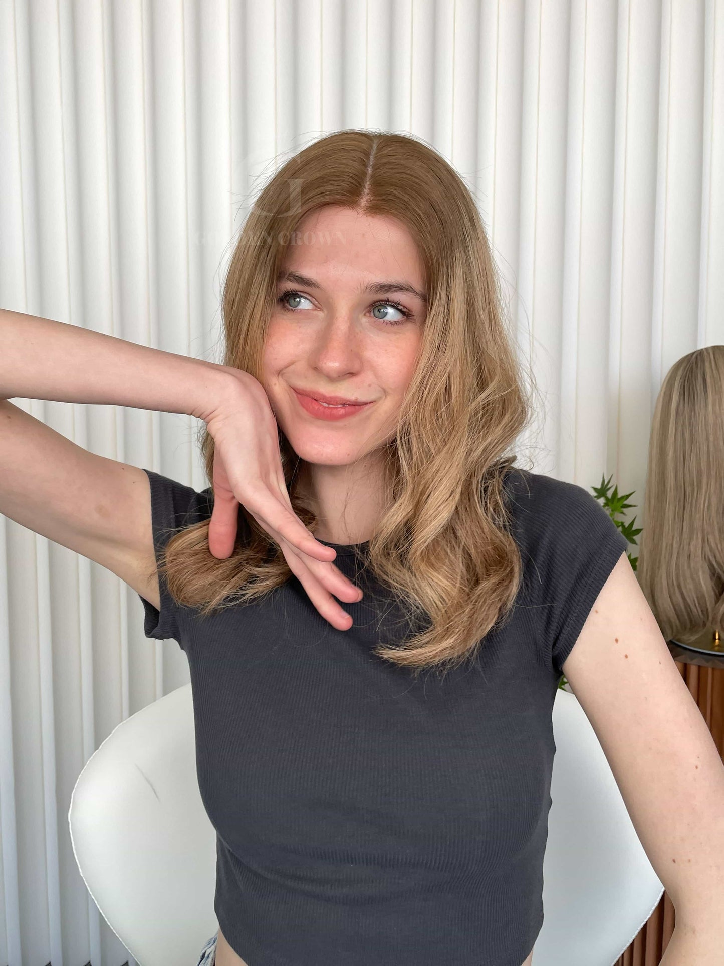 Maya Lace Top Base 100 Human Hair Wigs Model Front View GoldenCrownWigs.com