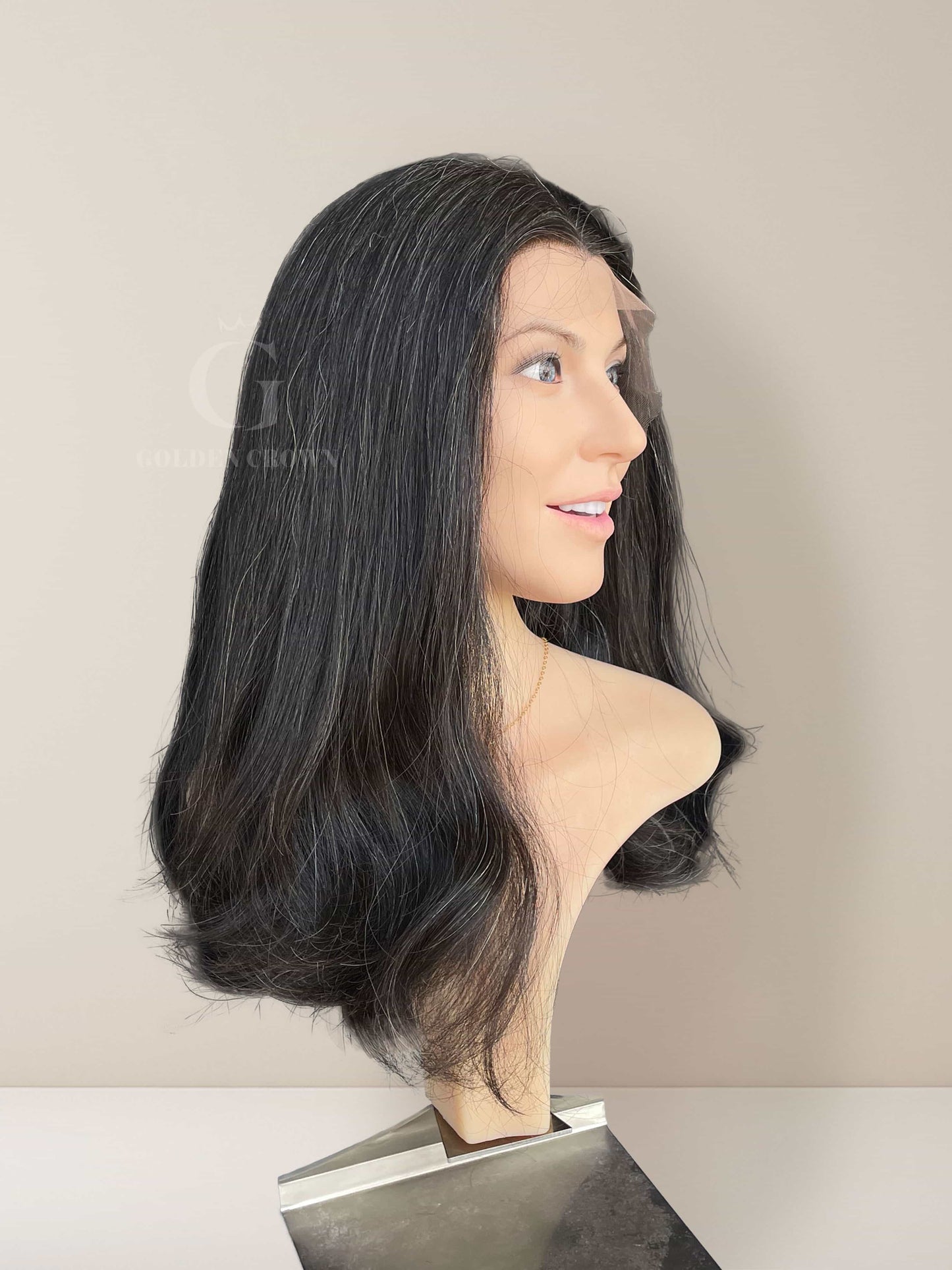 Ophelia Lace Top Base 100 Human Hair Wigs Left Side View GoldenCrownWigs.com