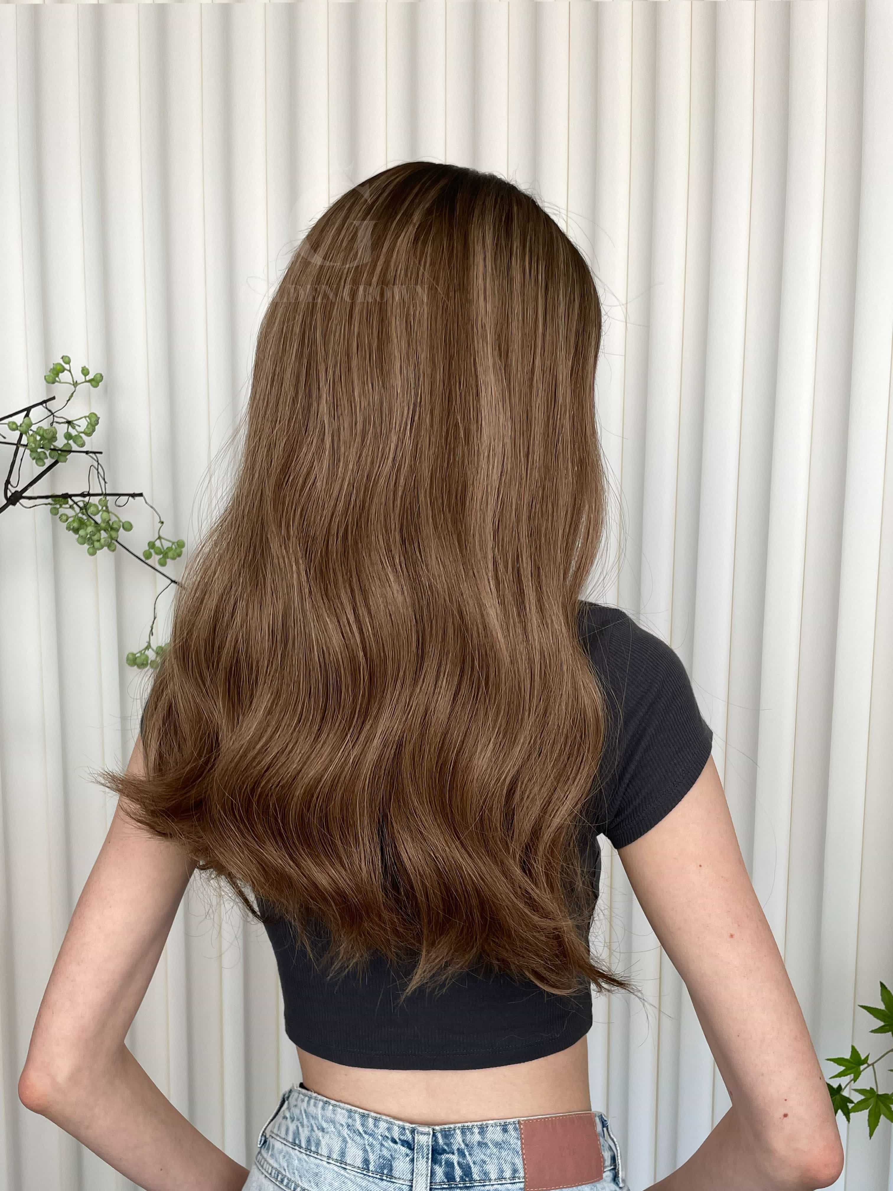 Teddy Lace Top Base 100 Human Hair Wigs Model Back View GoldenCrownWigs.com