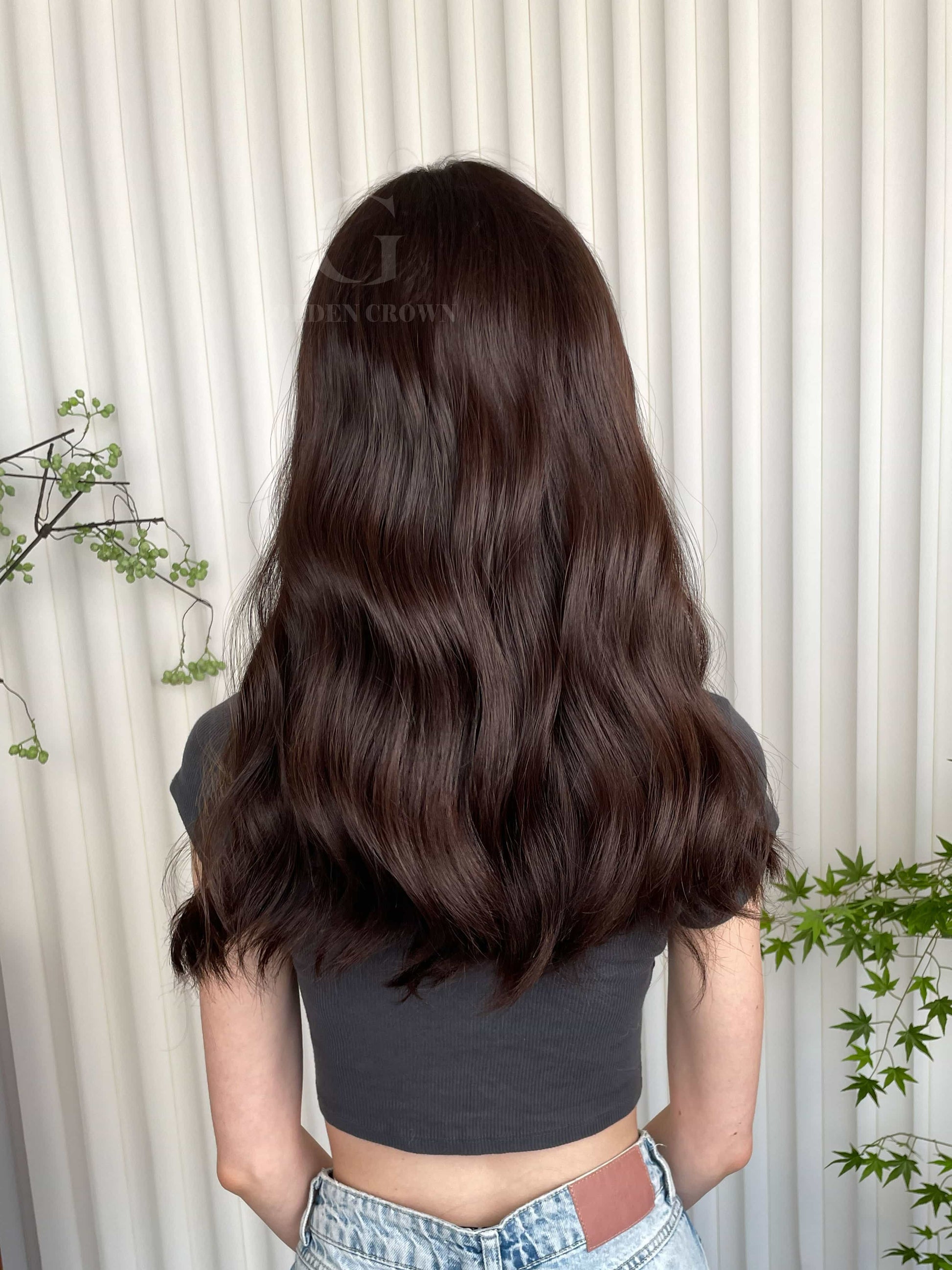 Thalia Lace Top Base 100% Human Hair Wigs Model Back View GoldenCrownWigs.com