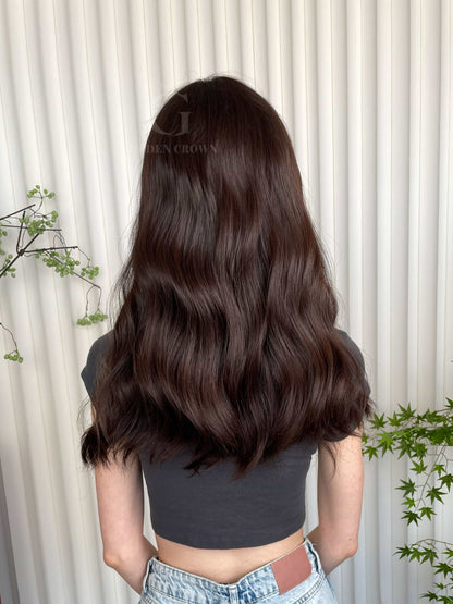 Thalia Lace Top Base 100% Human Hair Wigs Model Back View GoldenCrownWigs.com
