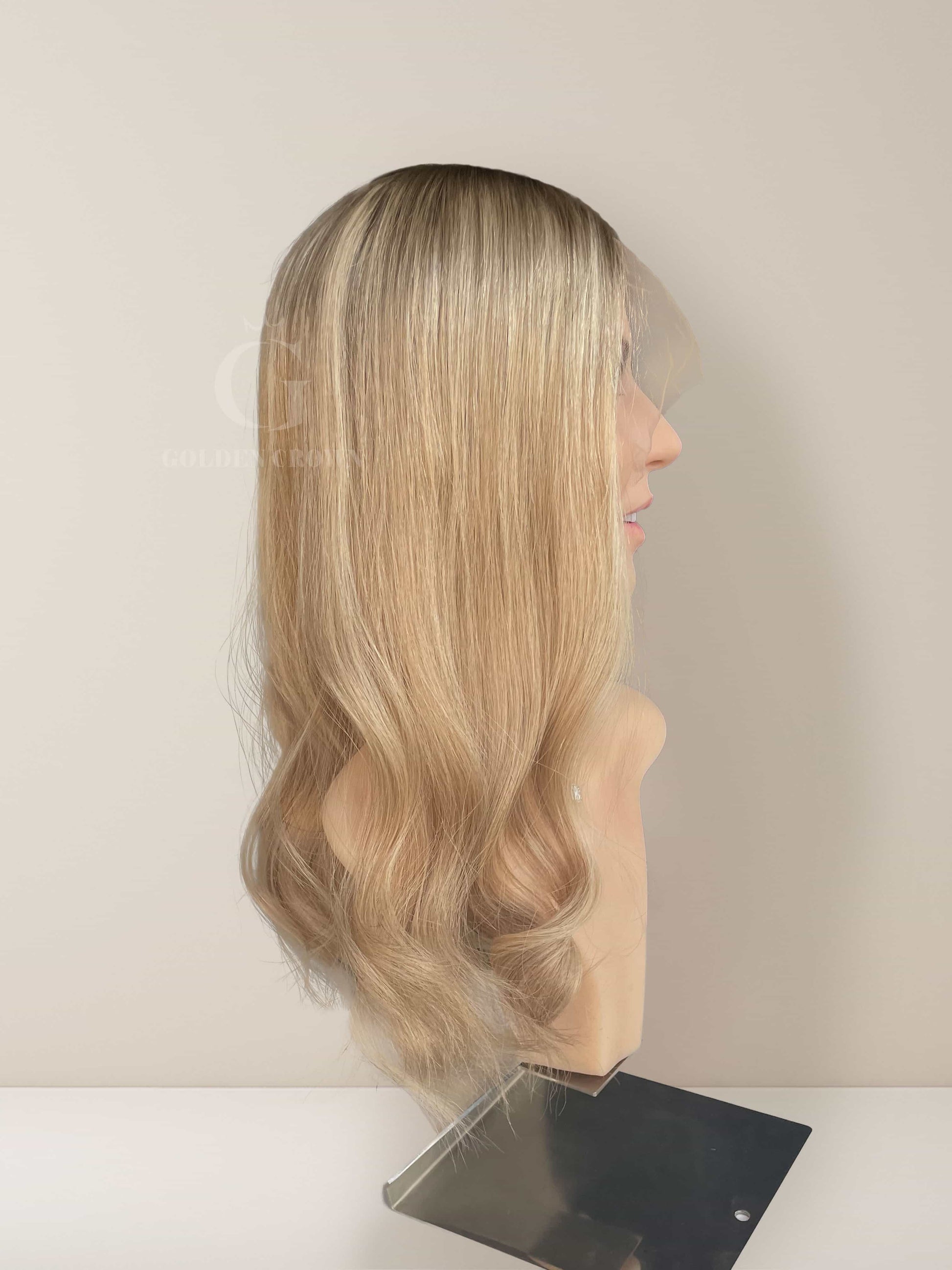 Zoe Lace Top Base 100 Human Hair Wigs Left Side View GoldenCrownWigs.com