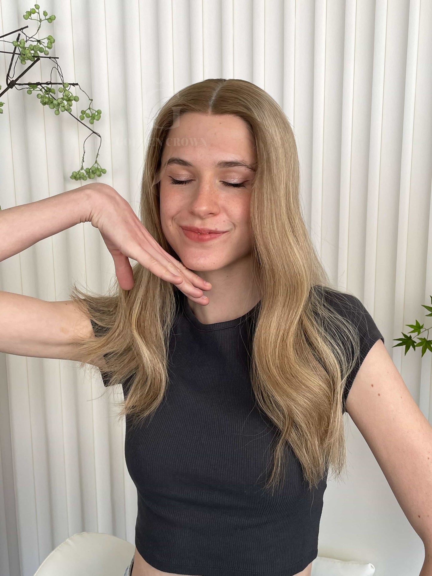 Zoe Lace Top Base 100 Human Hair Wigs Model Front View GoldenCrownWigs.com