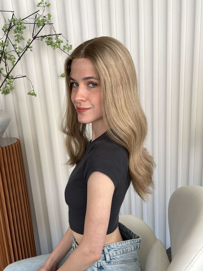 Zoe Lace Top Base 100 Human Hair Wigs Model Right Side View GoldenCrownWigs.com